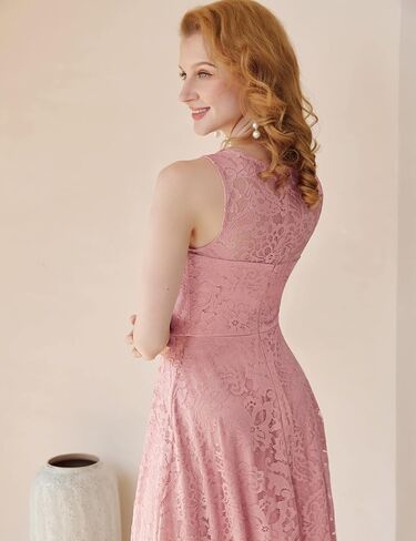 MUADRESS Women's Elegant Floral Lace Dress Sleeveless Crew Neck Hi-Lo Cocktail Dress for Evening Party in Kuwait