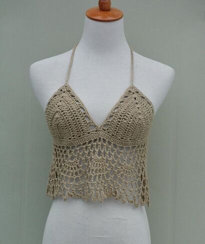 Black Bikini Halter Top Handmade Crochet Crop Top in Kuwait