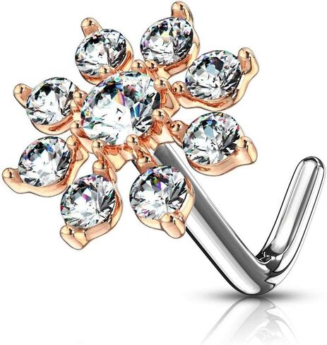 Forbidden Body Jewelry Nose Rings Big Bling CZ Snowflake L-Shaped Nose Stud Surgical Steel (20g,7mm) in Saudi Arabia