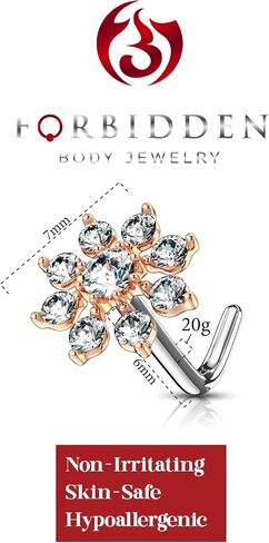 Forbidden Body Jewelry Nose Rings Big Bling CZ Snowflake L-Shaped Nose Stud Surgical Steel (20g,7mm) in Saudi Arabia