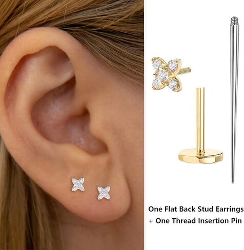 Kasfree فضة أقراط بظهر مسطح 16 جرام الغضروف القرط داخليا الخيوط أقراط ثقب الزنمة أقراط للنساء in Kuwait