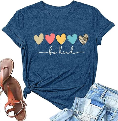 تي شيرت نسائي Be Kind قميص لطيف برسومات مباركة قميص قصير الأكمام تي شيرت مضحك ملهم للمعلم in Saudi Arabia