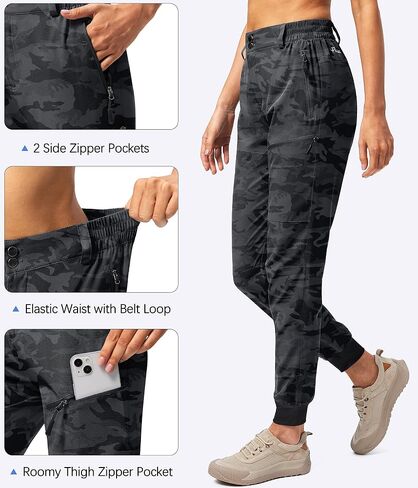 Pudolla Women's Golf Joggers Lightweight Hiking Cargo Pants Waterproof for Travel Camping Walk with Zipper Pockets in Saudi Arabia