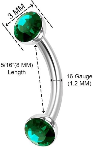 2PCS Surgical Steel Curved Barbell 16 gauge 5/16 8mm 3mm Crystal Ball Helix Earrings Eyebrow Piercing Jewelry See More Colors in Kuwait