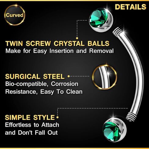 2PCS Surgical Steel Curved Barbell 16 gauge 5/16 8mm 3mm Crystal Ball Helix Earrings Eyebrow Piercing Jewelry See More Colors in Kuwait