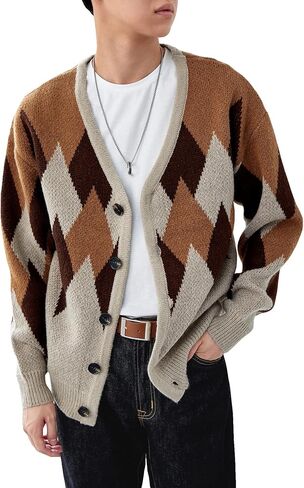 سترة SHENHE الرجالية بنمط Argyle ورقبة على شكل حرف V وأزرار لأعلى وأكتاف منسدلة بتصميم Geo in Kuwait