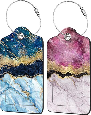 2 Pack Sunrise Over The Beach Luggage Tag for Suitcases Beach with Palm Trees PU Leather Bag Travel Suitcase ID Identifier Baggage Tags for Women Men Travel in Kuwait