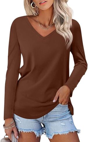Minetom Women's V Neck 3/4 Sleeve T Shirt Solid/Color Block Casual Basic Tops Summer Tees in Saudi Arabia