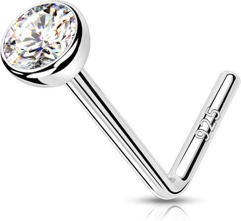 MeIighting 925 الفضة الاسترليني الأنف مسمار L على شكل حلقة الأنف 20G الصلبة الفضة ثقب الأنف مجوهرات واضحة جولة تشيكوسلوفاكيا للنساء الرجال ثقب الأنف in Kuwait