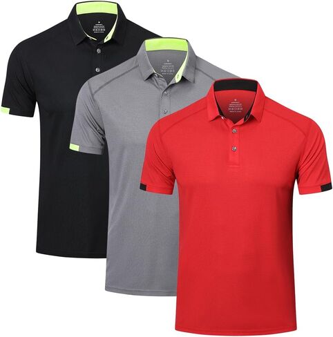 HUAKANG 3 Pack Mens Polo Shirts Short Sleeve Sport Golf Tennis T Shirt Quick Dry Athletic Workout Polo Shirts in Saudi Arabia