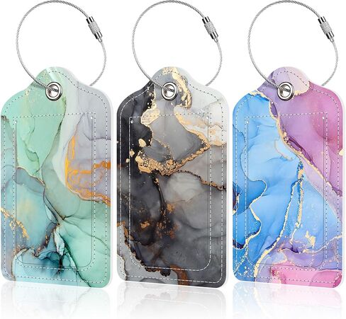 EOBKLAX 3 Pack Travel Stamp Luggage Tags for Suitcases,Travel Retro Labels Leather Baggage Suitcases Tag Name ID Label Privacy Cover Travel Bag Tags for Women Men Boys Girls in Kuwait