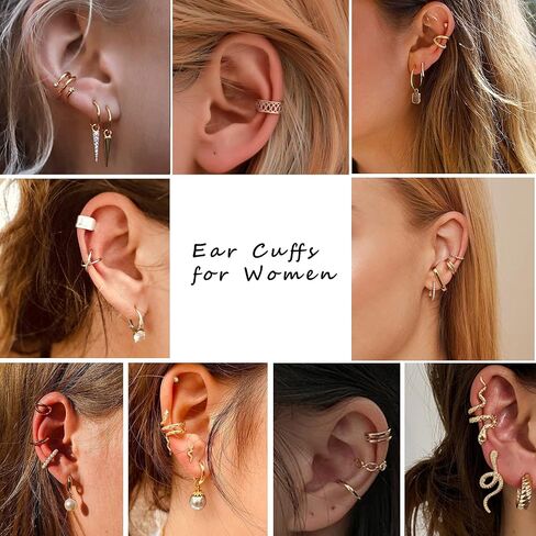 LOYALLOOK 53Pcs Ear Cuffs Earrings Set for Women Non Piercing Earrings Clip On Cartilage Helix Wrap Ear Jewelry Set Adjustable Ear Clip CZ Fake Cartilage Earring in Saudi Arabia