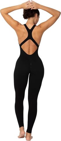 Sunzel Womens Sleeveless Body Suit with Butt Scrunch Leggings and Built-in Pad Seamless Ribbed Sexy Racer Back Jumpsuit in Saudi Arabia