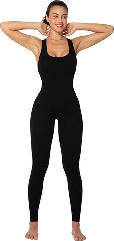 Sunzel Womens Sleeveless Body Suit with Butt Scrunch Leggings and Built-in Pad Seamless Ribbed Sexy Racer Back Jumpsuit in Saudi Arabia