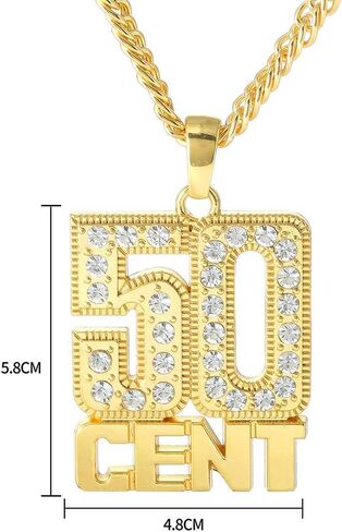 HUITIAN INTL سلسلة ذهبية مع قلادات 50 سنت للرجال والنساء، مجوهرات حجر الراين من الفولاذ المقاوم للصدأ، سلاسل مغني الراب مثلج خارج المعلقات مع 28 بوصة in Kuwait