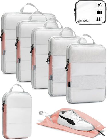 مجموعة ألاميدا 8 مكعبات تعبئة مضغوطة للسفر، منظمات حقائب أمتعة السفر قابلة للتوسيع مع شبكة شفافة 8 قطع باللون الأزرق in Kuwait