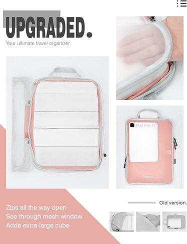 مجموعة ألاميدا 8 مكعبات تعبئة مضغوطة للسفر، منظمات حقائب أمتعة السفر قابلة للتوسيع مع شبكة شفافة 8 قطع باللون الأزرق in Kuwait