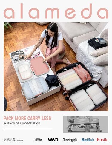 مجموعة ألاميدا 8 مكعبات تعبئة مضغوطة للسفر، منظمات حقائب أمتعة السفر قابلة للتوسيع مع شبكة شفافة 8 قطع باللون الأزرق in Kuwait