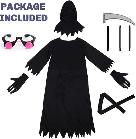 زي الهالوين غريم ريبر مع عيون حمراء متوهجة ومنجل للأولاد والبنات، زي فانتوم مخيف لحفلات الهالوين التنكرية in Kuwait