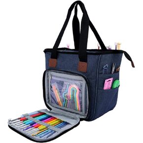 SumDirect Yarn Bag, Knitting Organizer Tote Bag Portable Storage Bag for Yarns, Carrying Projects, Knitting Needles, Crochet Hooks, Manuals and Other Accessories (Blue)
