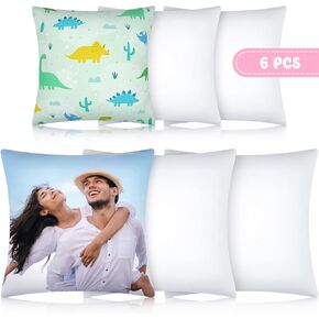 6 Pieces Sublimation Blanks Pillow Cases White Cushion Covers Heat Transfer Pillow Cases DIY Heat Press Polyester Peach Skin Cushion Cover with Concealed Zipper (12 x 12 Inch, 18 x 18 Inch)