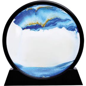 SNNplapla Moving Sand Art Picture Sand Art Liquid Motion Round Glass 3D Deep Sea Sandscape in Motion Display Flowing Sand Frame Desktop Art Bookshelves Home Office Decoration (7in, Blue) in Saudi Arabia