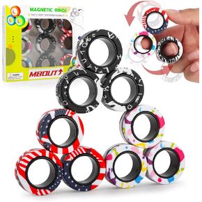 12Pcs Magnetic Ring Fidget Toys Set, Graffiti Camo Fingers Magnet Rings, ADHD Stress Relief Magical Spinner Toys for Training Relieves Autism Anxiety, Great Gift for Adults Teens Kids