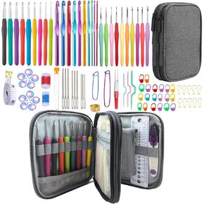 Mdoker 100pcs Crochet Hooks Set in Case Ergonomic Soft Grip Handles Weave Yarn Knitting Needles Kit and Crochet Needle Accessories Crochet Kit Complete Set for Beginners and Experienced Lover in Saudi Arabia