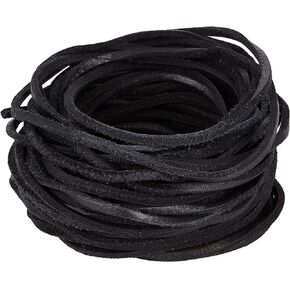 GORGECRAFT 11Yds 3mm Black Flat Genuine Leather Cord Natural Leather String Lace Strips Full Grain Cowhide Braiding String Roll for Jewelry Making DIY Craft Braided Bracelets Belts Keychains