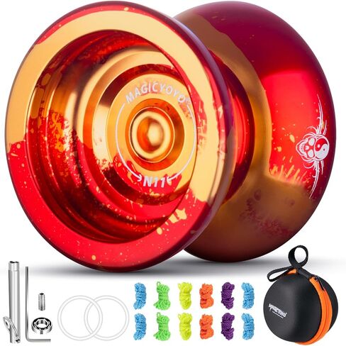 MAGICYOYO الاحترافية غير المستجيبة يويو N11، كرة يويو من الألومنيوم مزدوجة الأغراض للأطفال/الكبار مع محمل يويو سريع الاستجابة، 12 خيط يويو، حقيبة يويو (أحمر ذهبي) in Kuwait