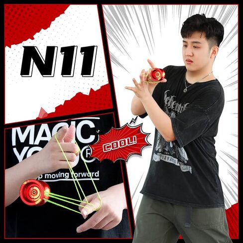 MAGICYOYO الاحترافية غير المستجيبة يويو N11، كرة يويو من الألومنيوم مزدوجة الأغراض للأطفال/الكبار مع محمل يويو سريع الاستجابة، 12 خيط يويو، حقيبة يويو (أحمر ذهبي) in Kuwait