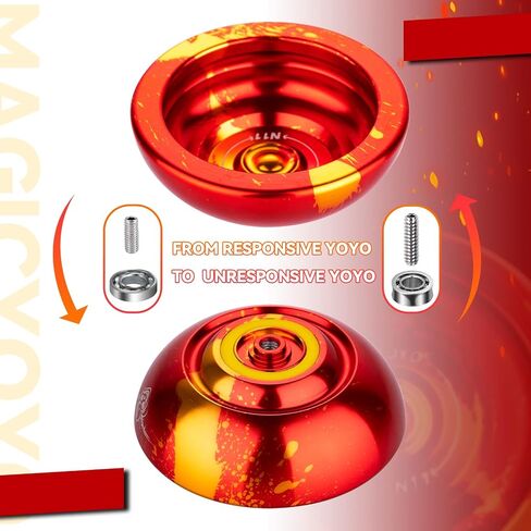 MAGICYOYO الاحترافية غير المستجيبة يويو N11، كرة يويو من الألومنيوم مزدوجة الأغراض للأطفال/الكبار مع محمل يويو سريع الاستجابة، 12 خيط يويو، حقيبة يويو (أحمر ذهبي) in Kuwait