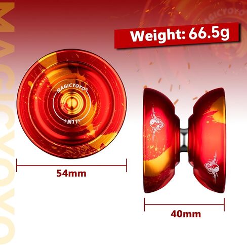 MAGICYOYO الاحترافية غير المستجيبة يويو N11، كرة يويو من الألومنيوم مزدوجة الأغراض للأطفال/الكبار مع محمل يويو سريع الاستجابة، 12 خيط يويو، حقيبة يويو (أحمر ذهبي) in Kuwait