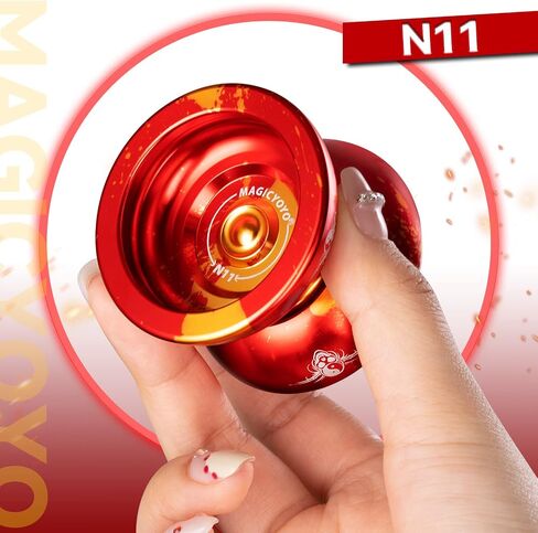 MAGICYOYO الاحترافية غير المستجيبة يويو N11، كرة يويو من الألومنيوم مزدوجة الأغراض للأطفال/الكبار مع محمل يويو سريع الاستجابة، 12 خيط يويو، حقيبة يويو (أحمر ذهبي) in Kuwait