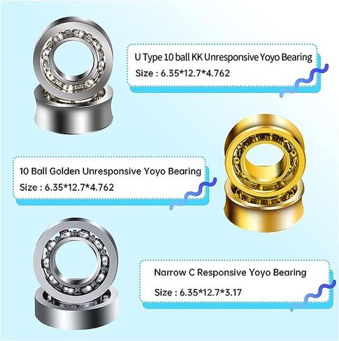 MAGICYOYO Complete Yoyo Bearing Pack, 10 Ball Golden Unresponsive Yoyo Bearing + Size C 8 Ball Yoyo Bearing + Narrow C Responsive Yoyo Bearing + Bearing Removal Tool + 6 Yoyo Strings + 6 Yoyo Axles in Kuwait