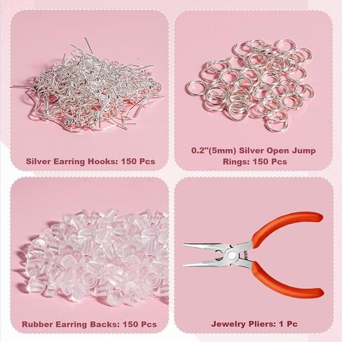Aiythouy® 150 Pcs/75 Pairs Silver Earring Hooks, 451 Pcs Earring Making Supplies Kit with Jewelry Pliers, Jump Rings and Earring Backs for Jewelry Making, Hypoallergenic Fish Hook Earrings Wires in Saudi Arabia