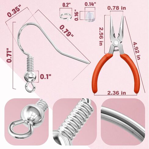 Aiythouy® 150 Pcs/75 Pairs Silver Earring Hooks, 451 Pcs Earring Making Supplies Kit with Jewelry Pliers, Jump Rings and Earring Backs for Jewelry Making, Hypoallergenic Fish Hook Earrings Wires in Saudi Arabia