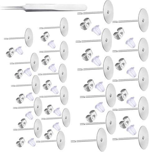 1200 PCS 5MM Hypoallergenic Stainless Steel Earrings Posts Flat Pad Blank Earring Pin Studs with Butterfly Earring Backs and Silicone Bullet Earring Backs for Jewelry Making Findings in Kuwait