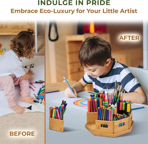 TEYGA Craftly - منظم مستلزمات فنية من الخيزران غير القابل للتدمير - منظم أقلام التحديد وتخزين الحرف اليدوية لذكريات العائلة - منظم تخزين فني وحامل أقلام التحديد لمنظمات الأعمال اليدوية والتخزين in Kuwait