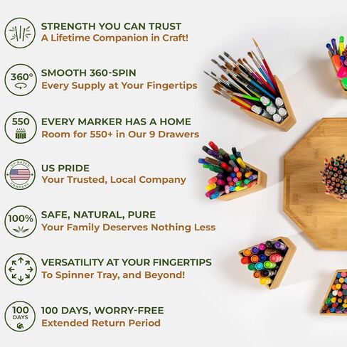 TEYGA Craftly - منظم مستلزمات فنية من الخيزران غير القابل للتدمير - منظم أقلام التحديد وتخزين الحرف اليدوية لذكريات العائلة - منظم تخزين فني وحامل أقلام التحديد لمنظمات الأعمال اليدوية والتخزين in Kuwait