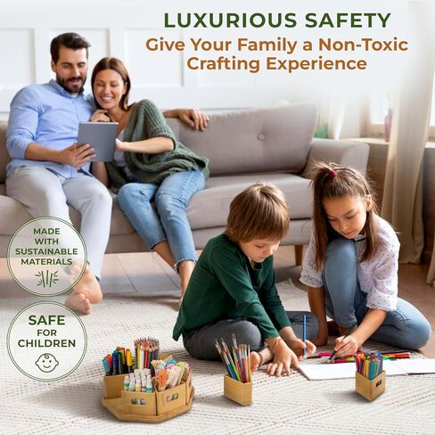 TEYGA Craftly - منظم مستلزمات فنية من الخيزران غير القابل للتدمير - منظم أقلام التحديد وتخزين الحرف اليدوية لذكريات العائلة - منظم تخزين فني وحامل أقلام التحديد لمنظمات الأعمال اليدوية والتخزين in Kuwait