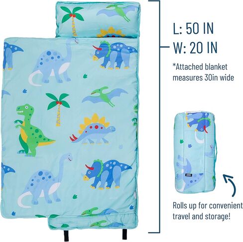 Wildkin Microfiber Nap Mat with Pillow for Toddler Boys and Girls, Measures 50 x 20 x 1.5 Inches, Ideal for Daycare and Preschool, Mom's Choice Award Winner (Jurassic Dinosaurs) in Kuwait