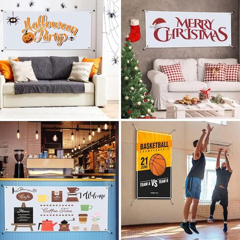 1.6Ft x 9.8Ft Polyester Oxford Blank Banner, White Banner Signs with Hanging Ropes, DIY Sublimation Vinyl Blank Banner for Halloween Thanksgiving Birthday Parties Wedding Indoor Outdoor Display in Kuwait