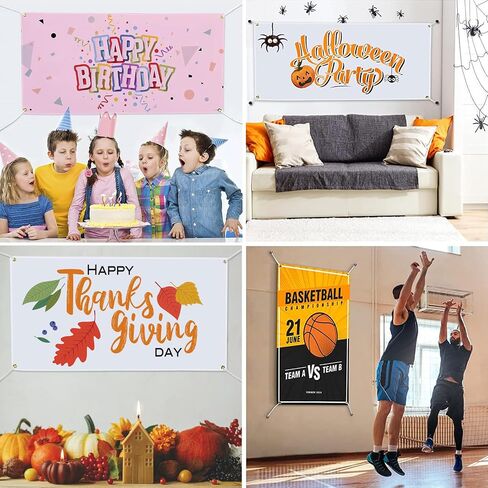 1.6Ft x 9.8Ft Polyester Oxford Blank Banner, White Banner Signs with Hanging Ropes, DIY Sublimation Vinyl Blank Banner for Halloween Thanksgiving Birthday Parties Wedding Indoor Outdoor Display in Kuwait