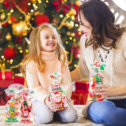 FUSHENMU 180 قطعة من أكياس علاج السيلوفان لعيد الميلاد، أكياس حلوى هدية تشيلو جودي الشفافة لعيد الميلاد مع أربطة ملتوية لمستلزمات حفلات عيد الميلاد in Kuwait