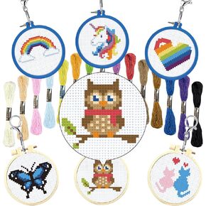 INFUNLY 6 Stamped Cross Stitch Kits for Kids Animal Pattern DIY Embroidery Kits for Beginners with Instruction for Christmas Backpack Charms, Ornaments and Needle Craft