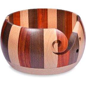 Coopay Wool Yarn Bowl Rosewood, Handmade Wooden Yarn Storage Bowl With Holes, Knitting Wool Storage Bowl Round - Ideal Knitting Crochet Accessories for Knitters