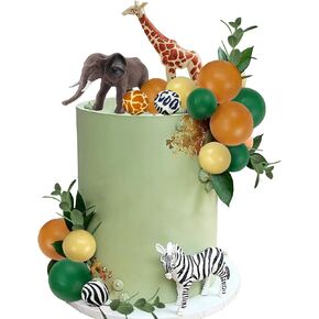 24 PCS Safari Jungle Animal Cake Toppers with Colorful Balls Cake Decorations for Wild Themed Birthday Oh Baby Party Supplies in Kuwait