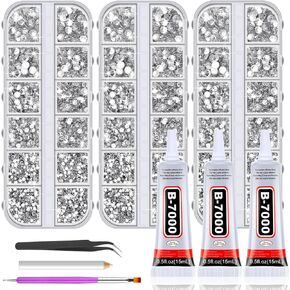 Rhinestones B7000 Glue with 14000Pcs Rhinestones for Crafting, Clear AB Rhinestones Kit ss6-ss20 with Jewelry Glue Dotting Tools Resin Crystal Gems for Crafts Clothes Shoes DIY Tumblers