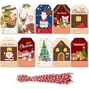 PintreeLand 100PCS Christmas Gift Tags with String, Xmas Santa Name Tags Label for Holiday Present Wrapping in Kuwait